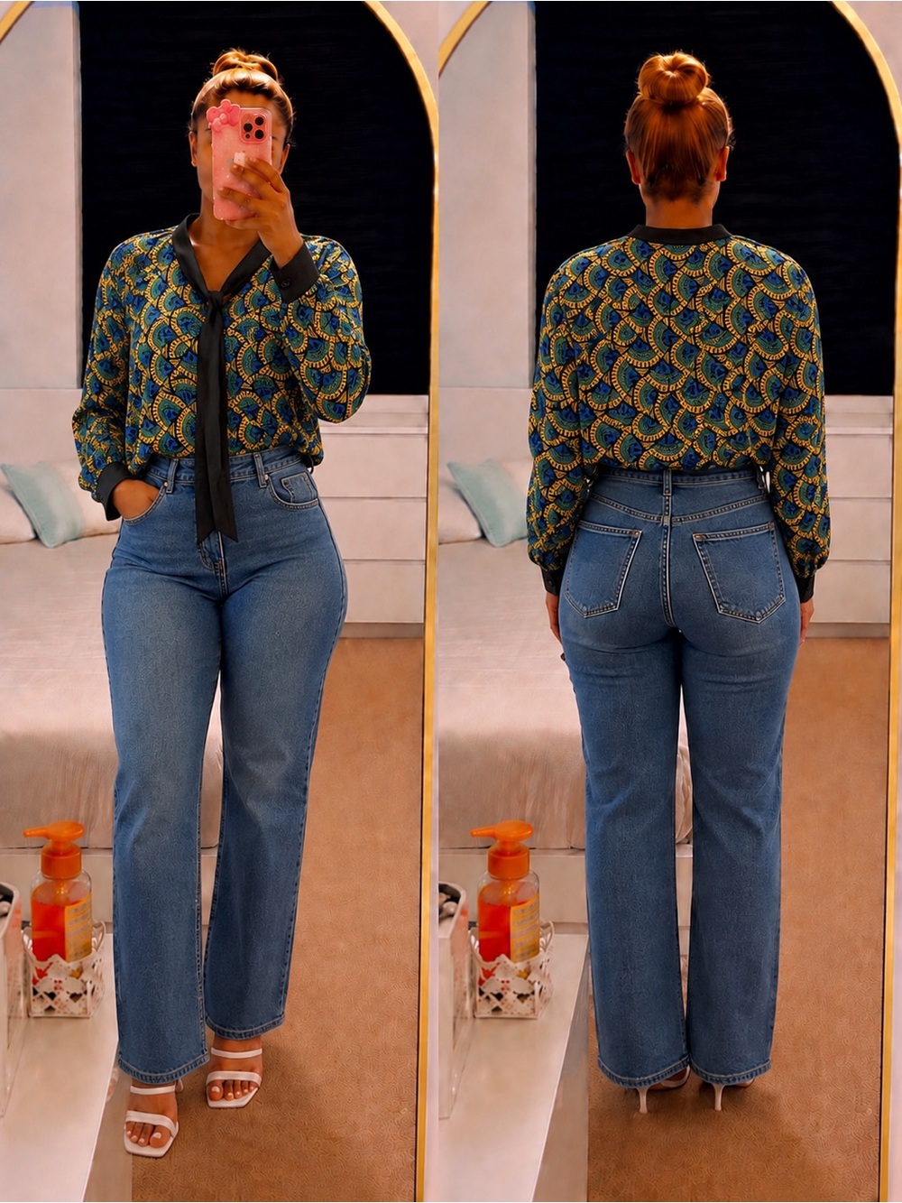 African Print Tie-Neck Blouse